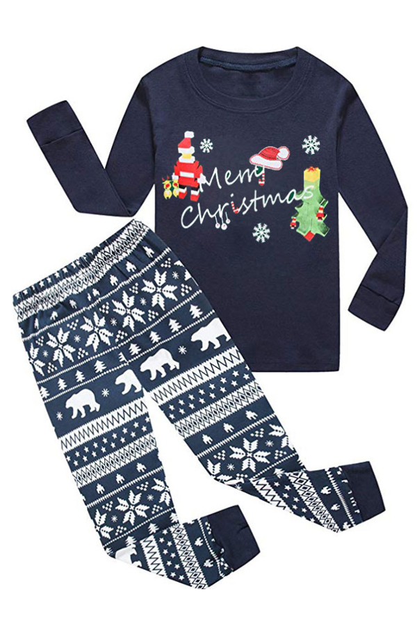 

Lovely Family Printed Red Father Two-piece Pants Set, Dark blue