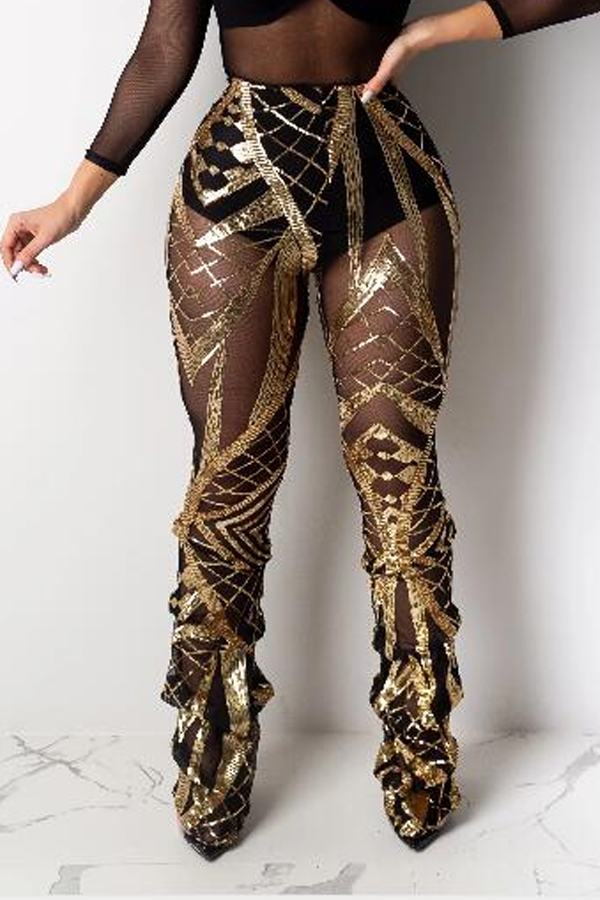 

Lovely Sexy See-through Gold Pants(With Lining