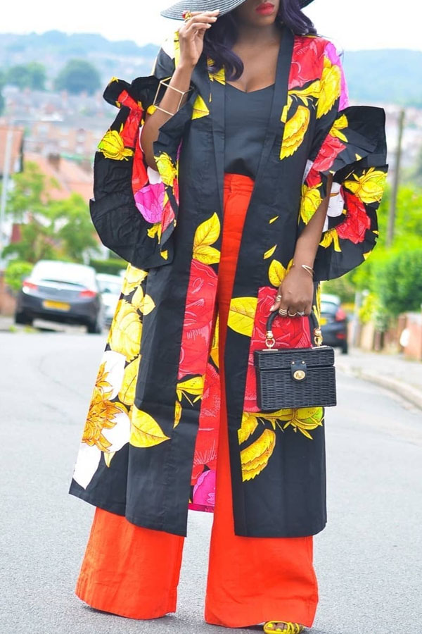 

Lovely Casual Printed Loose Black Plus Size Coat