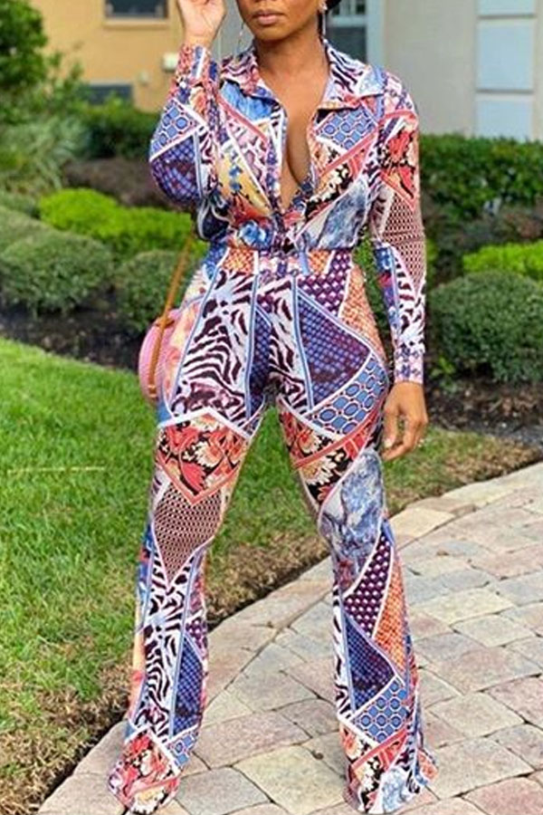 

Lovely Casual Printed Multicolor Plus Size One-piece Jumpsuit, Multi