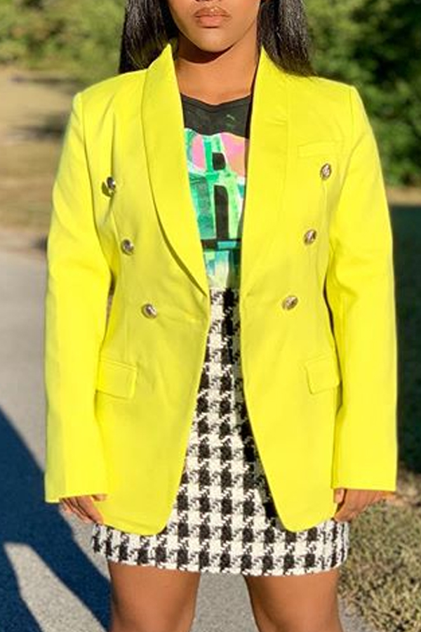 Cheap Blazer&Suits Lovely Casual Buttons Design Yellow Blazer