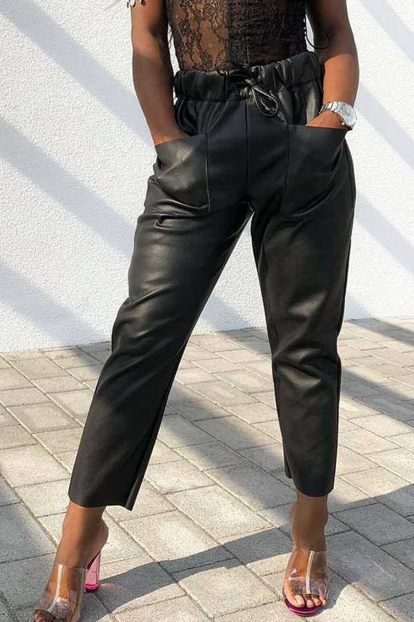 

Lovely Street Pocket Patched Black Pants