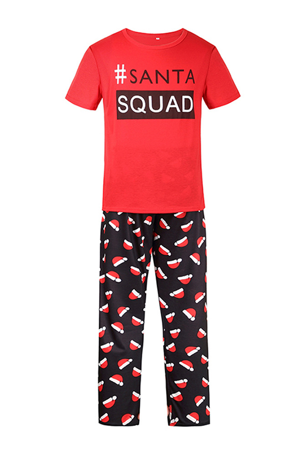 

Lovely Family Letter Printed Red Father Two-piece Pants Set