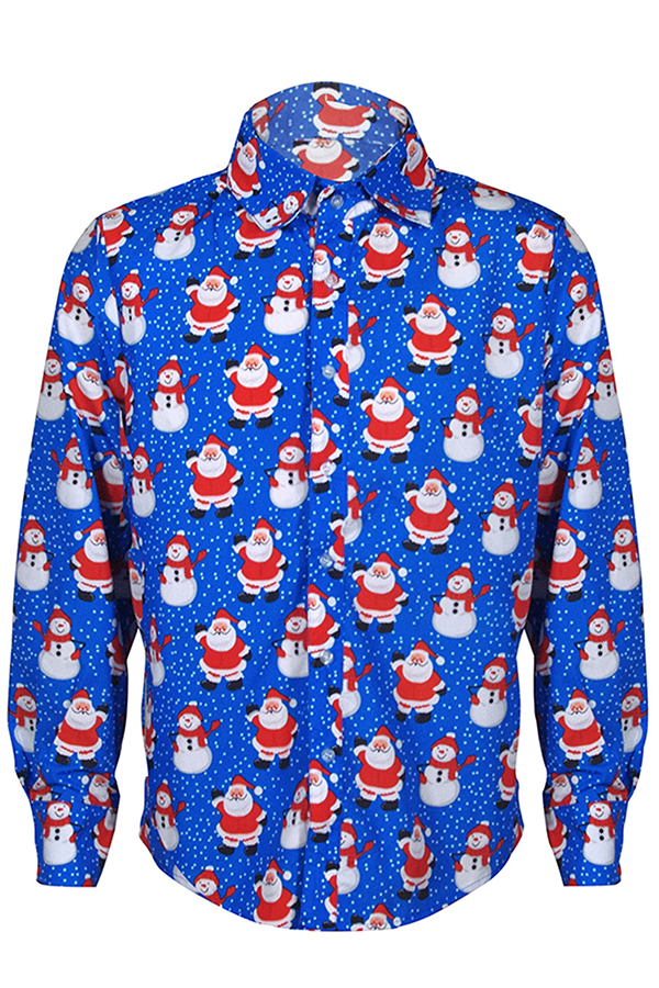 Cheap Shirt Lovely Casual Santa Claus Printed Deep Blue Shirt