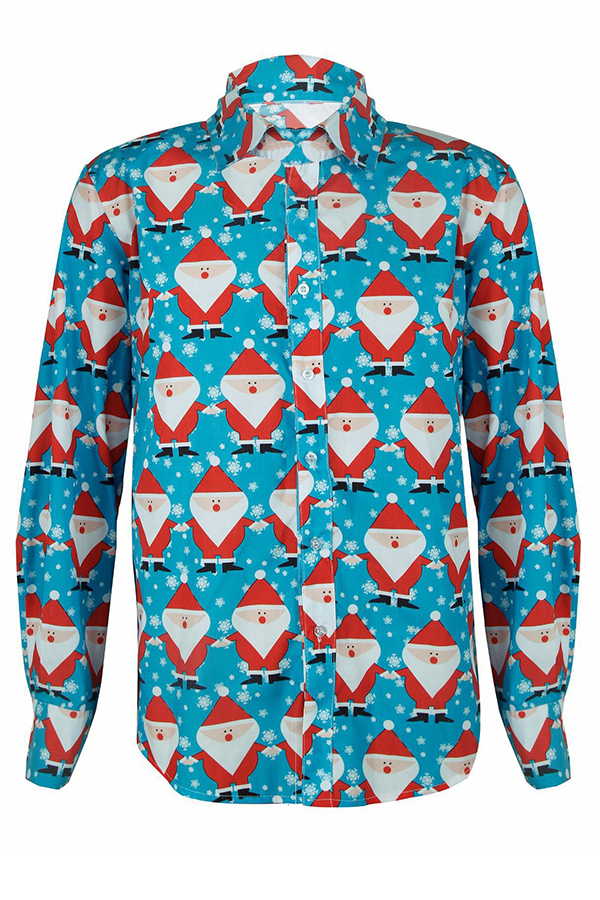 Cheap Shirt Lovely Casual Santa Claus Printed Baby Blue Shirt