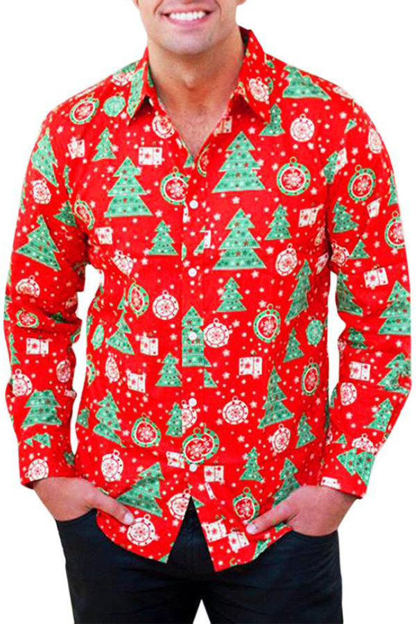 

Lovely Casual Santa Claus Printed Red Shirt