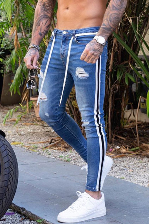 

Lovely Casual Broken Holes Baby Blue Jeans