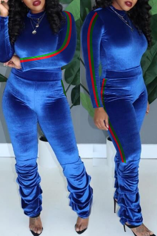 

Lovely Trendy Ruffle Design Blue Two-piece Pants Set