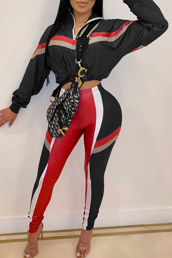 

Lovely Casual Patchwork Black Two-piece Pants Set
