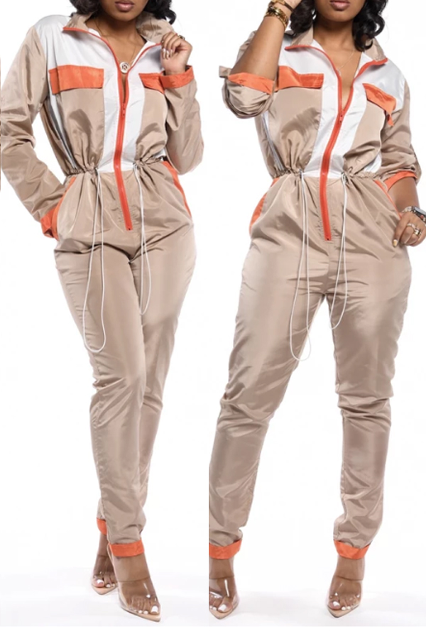 Lovely Casual Patchwork Apricot One-piece Jumpsuit