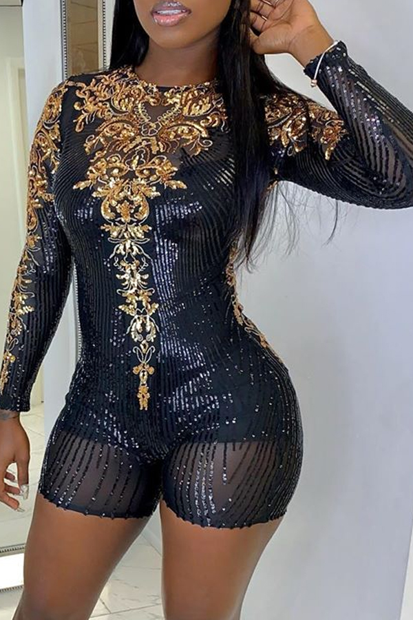

Lovely Sexy Sequined Black One-piece Romper