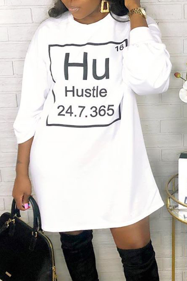 

Lovely Casual Letter Printed White Mini Dress
