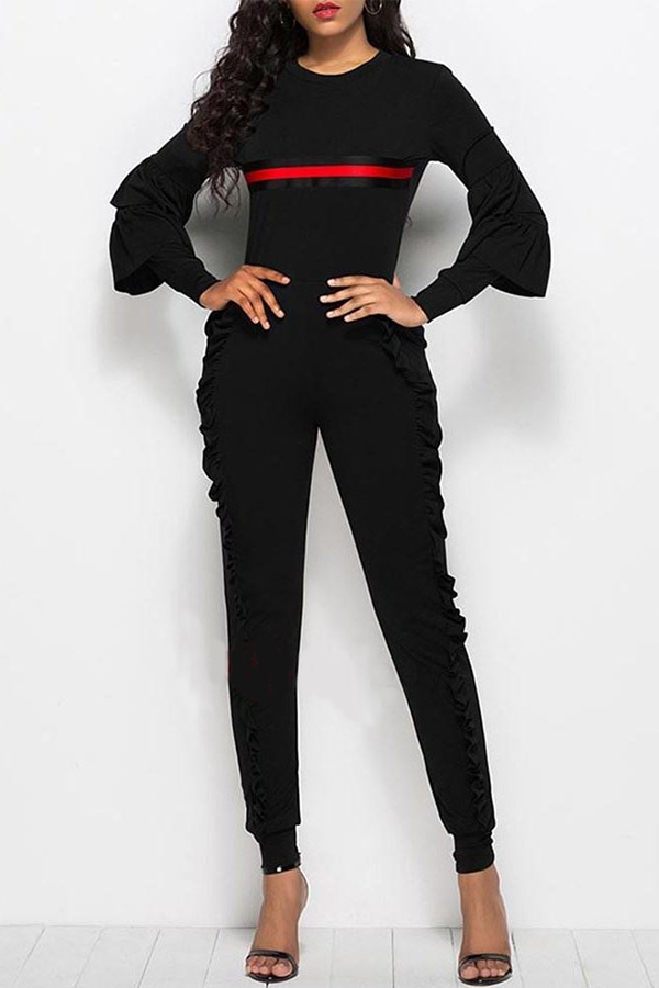 

Lovely Casual Flounce Design Black One-piece Jumpsuit