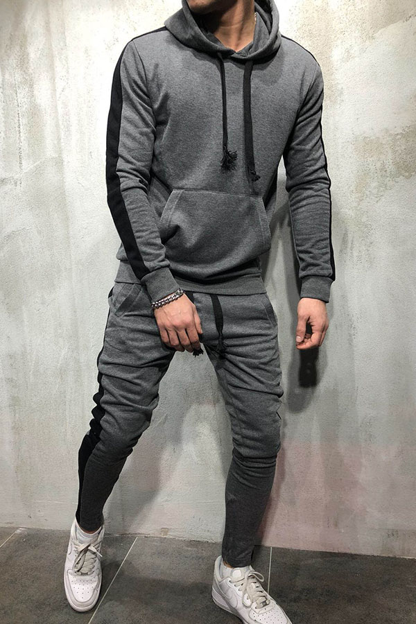 

Lovely Casual Hooded Collar Patchwork Grey Two-piece Pants Set