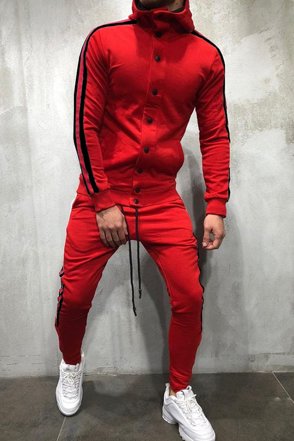 

Lovely Casual Buttons Design Red Two-piece Pants Set