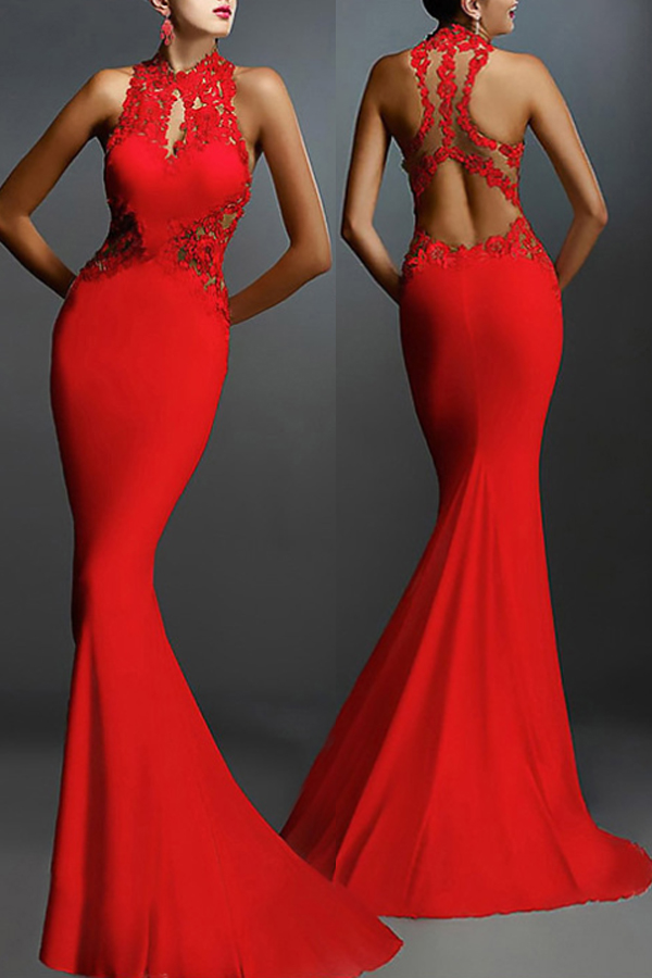 

Lovely Party Hollow-out Red Trailing Evening Dress