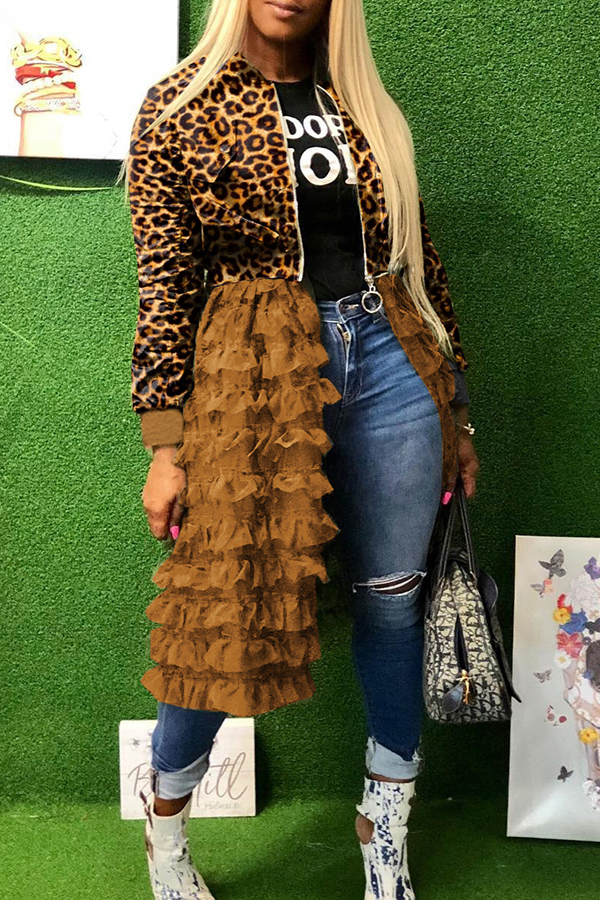 

Lovely Sweet Leopard Printed Patchwork Coat