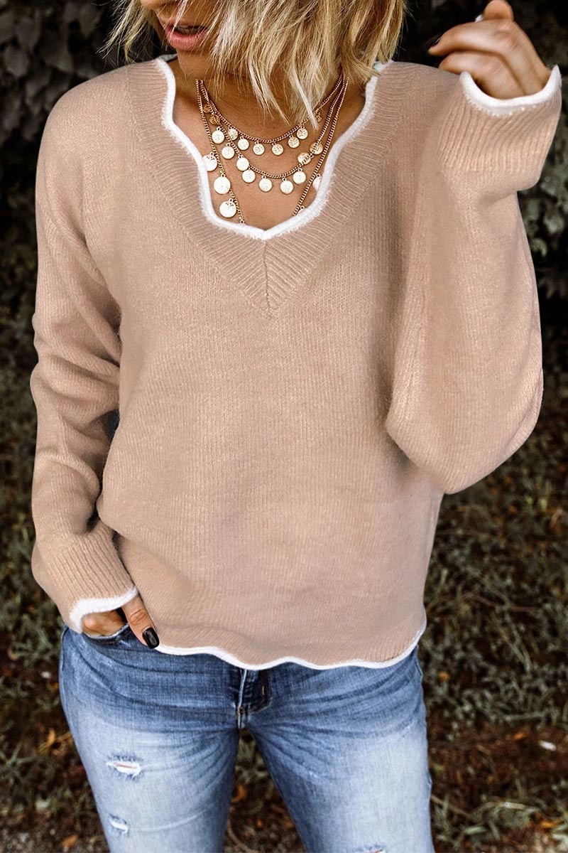 

Lovely Flounce Design Khaki Sweater