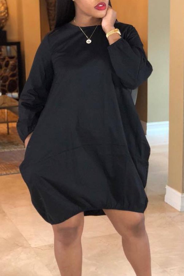 

Lovely Trendy O Neck Loose Black Knee Length Dress