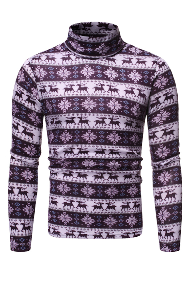 

Lovely Casual Turtleneck Printed Purple T-shirt