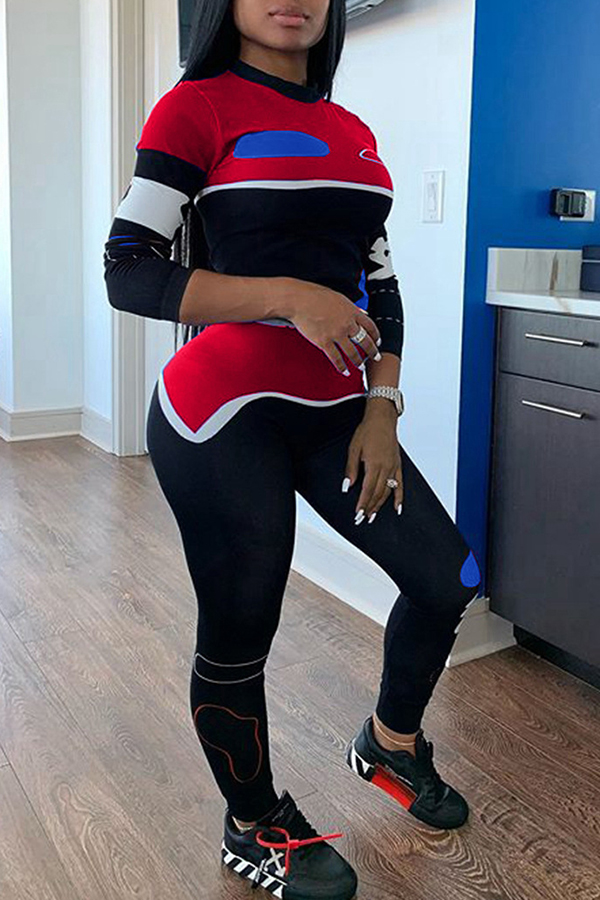 

Lovely Casual Patchwork Red Two-piece Pants Set