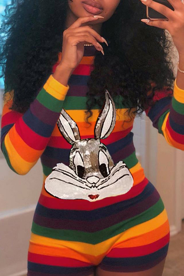

Lovely Casual Striped Multicolor One-piece Romper, Multicolor stripe
