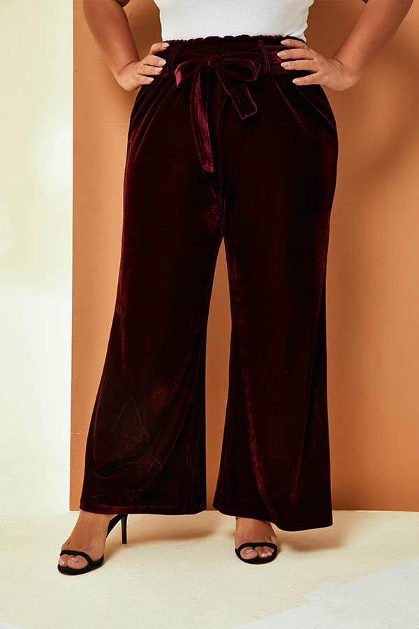 

Lovely Casual Lace-up Wine Red Plus Size Pants