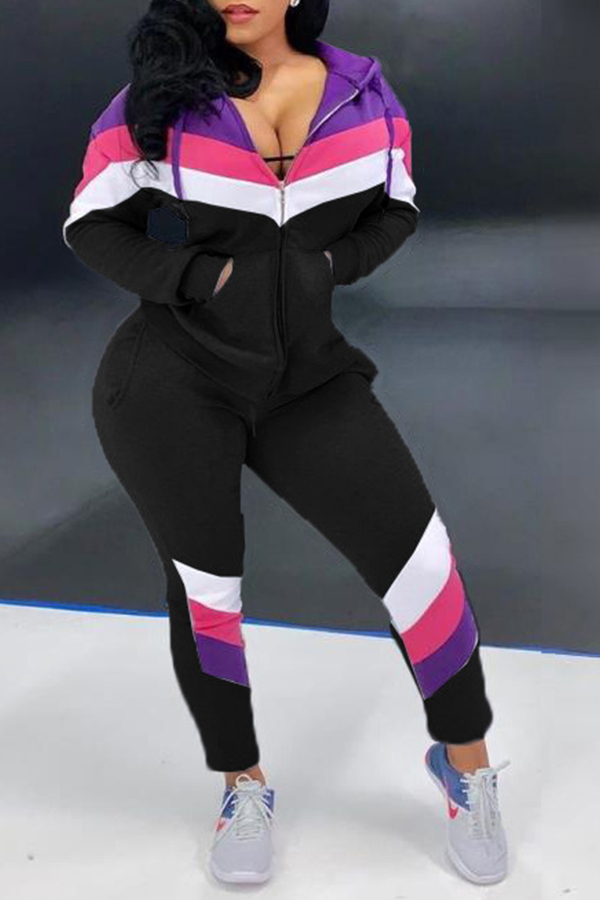 

Lovely Casual Patchwork Black Two-piece Pants Set