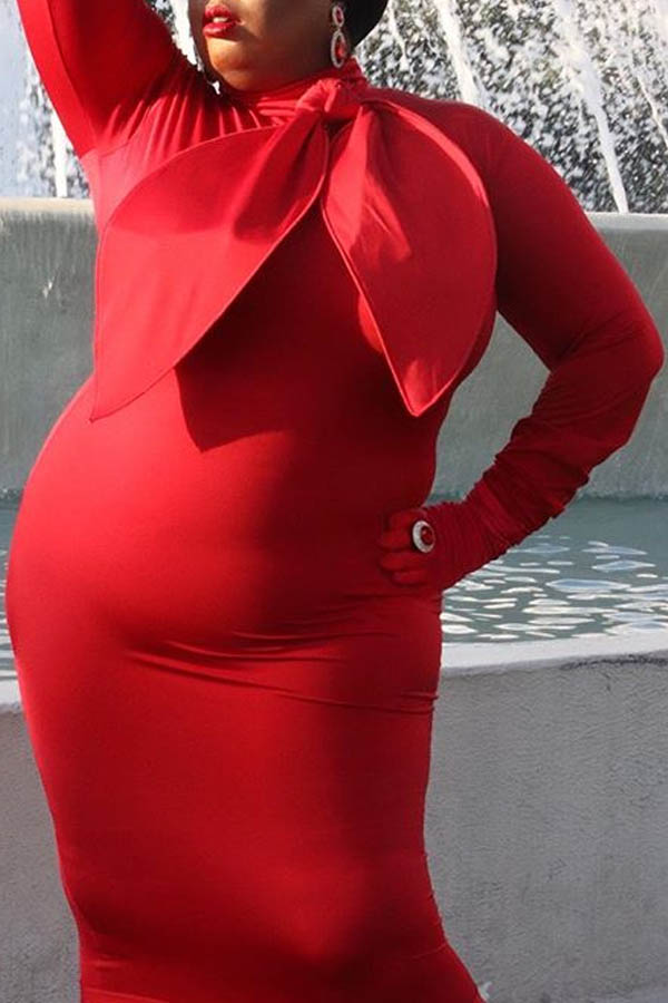 

Lovely Casual Skinny Red Mid Calf Plus Size Dress