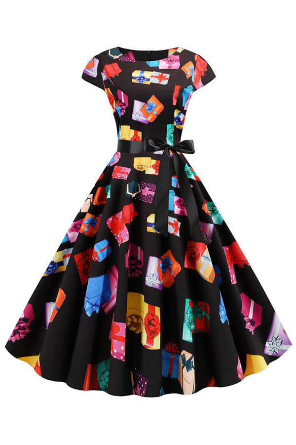 

Lovely Sweet Printed Multicolor Mid Calf Dress, Multi