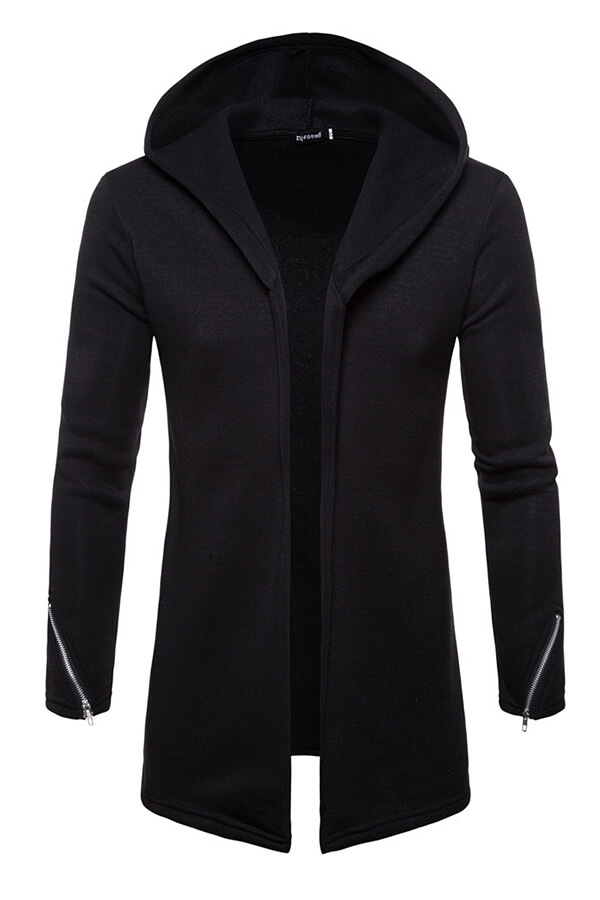 Lovely Casual Hooded Collar Zipper Design Black Hoodie