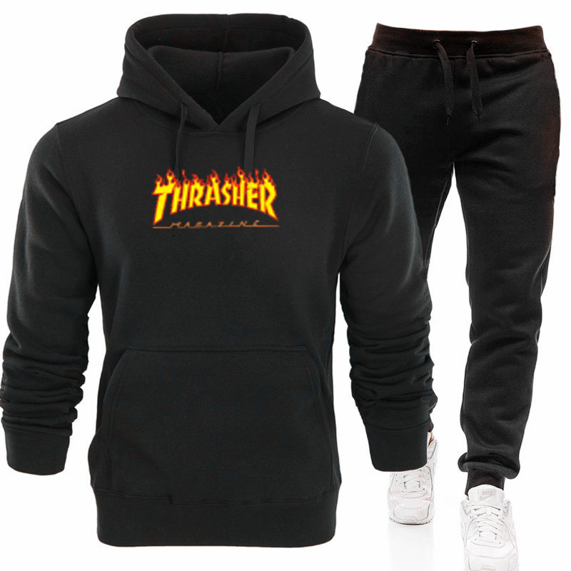 

Men Lovely Casual Letter BlackTwo-piece Pants Set, Black