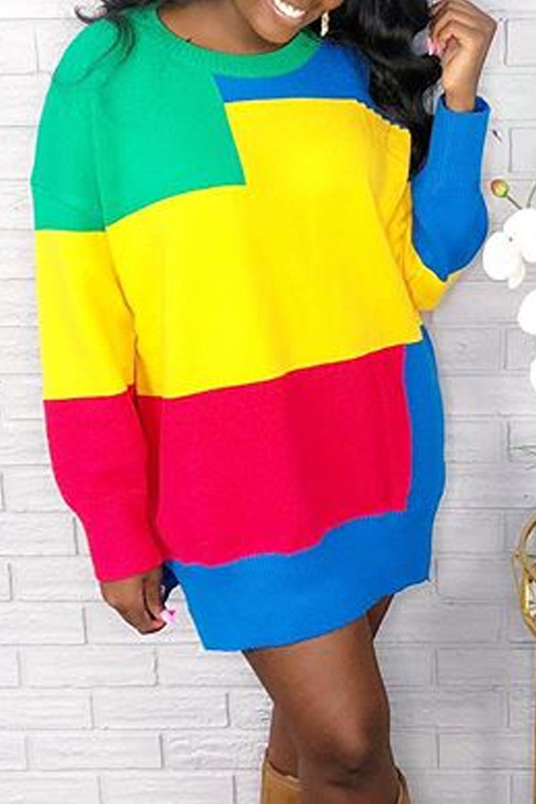 

Lovely Trendy Color-lump Patchwork Multicolor Mini Dress, Multi