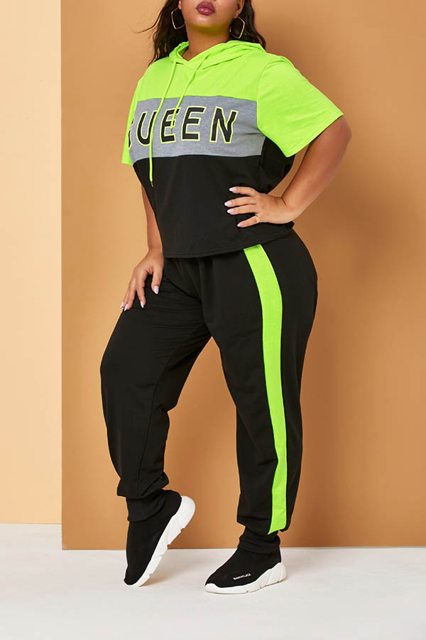 

Lovely Casual Patchwork Black Plus Size Two-piece Pants Set