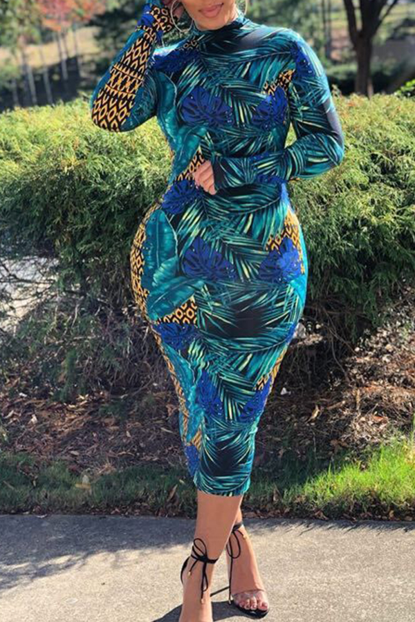 

Lovely Trendy Print Skinny Multicolor Mid Calf Dress, Multi