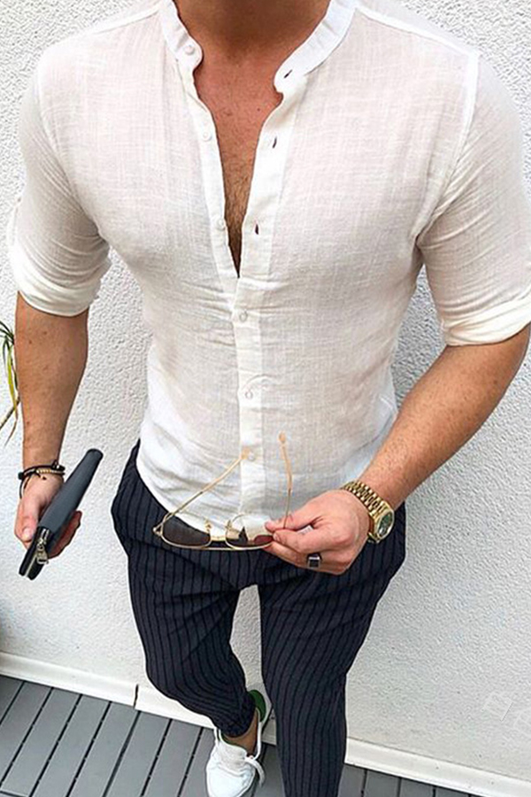 

Lovely Casual Basic Buttons Design White Shirt