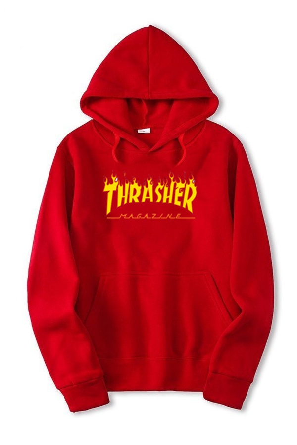 

Lovely Chic Hooded Collar Letter Red Hoodie