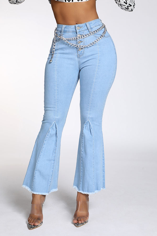 

Lovely Casual Buttons Design Baby Blue Jeans