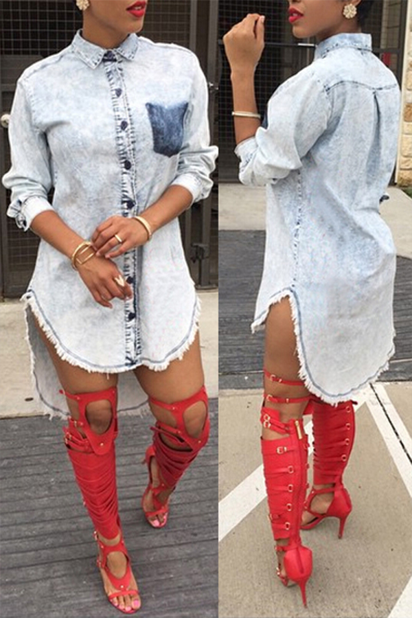 

Lovely Trendy Asymmetrical Blue Knee Length Dress