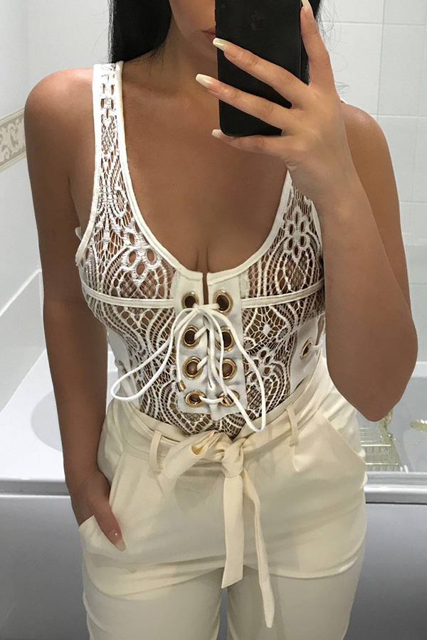 

Lovely Sexy Bandage Design White Teddies