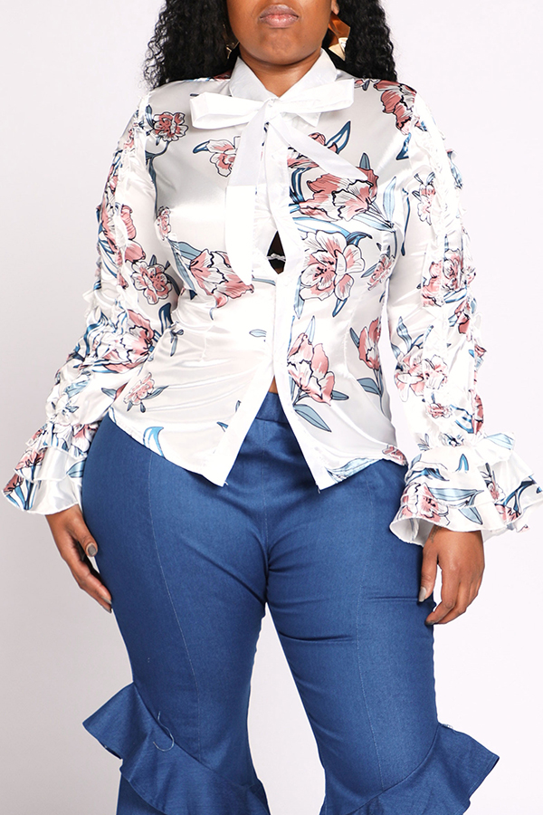 Lovely Chic Print White Plus Size Blouse