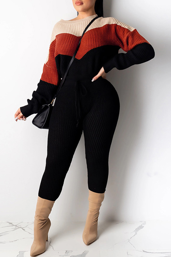 

Lovely Trendy Color-lump Patchwork Red Two-piece Pants Set