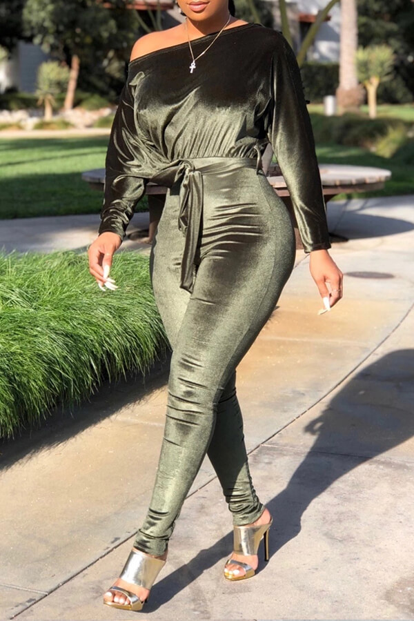 

Lovely Casual Dew Shoulder Green One-piece Jumpsuit