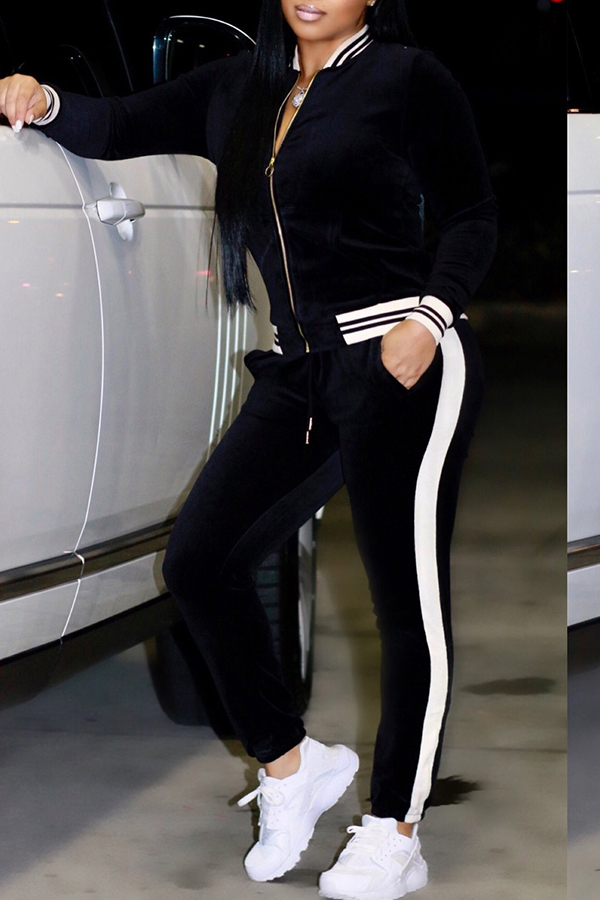 

Lovely Trendy Zipper Design Black Two-piece Pants Set