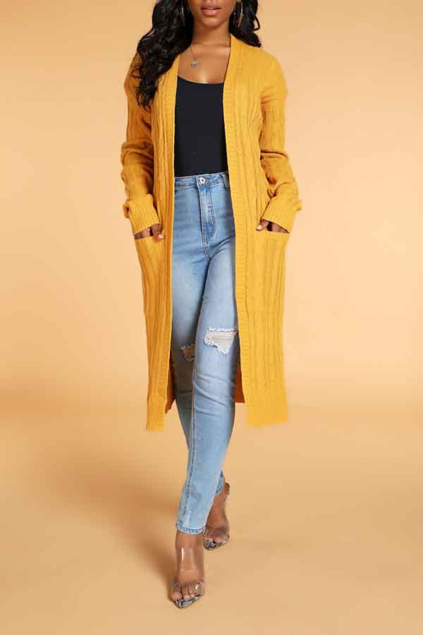 

Lovely Chic Pocket Patched Yellow Cardigan