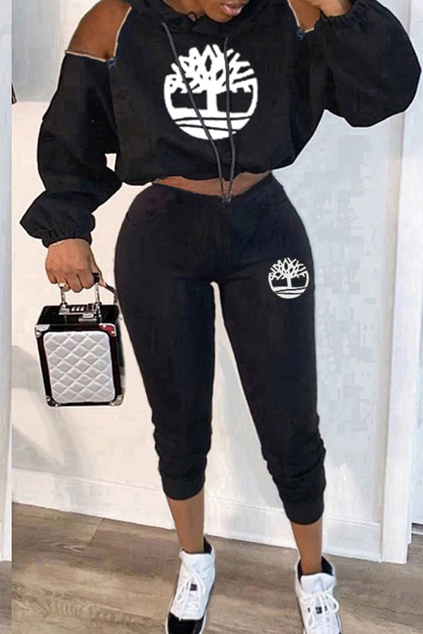 

Lovely Trendy Hollow-out Zipper Design Black Two-piece Pants Set