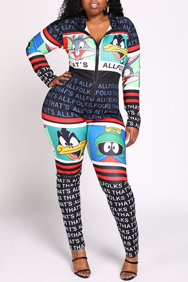 

Lovely Trendy Print Black Plus Size One-piece Jumpsuit