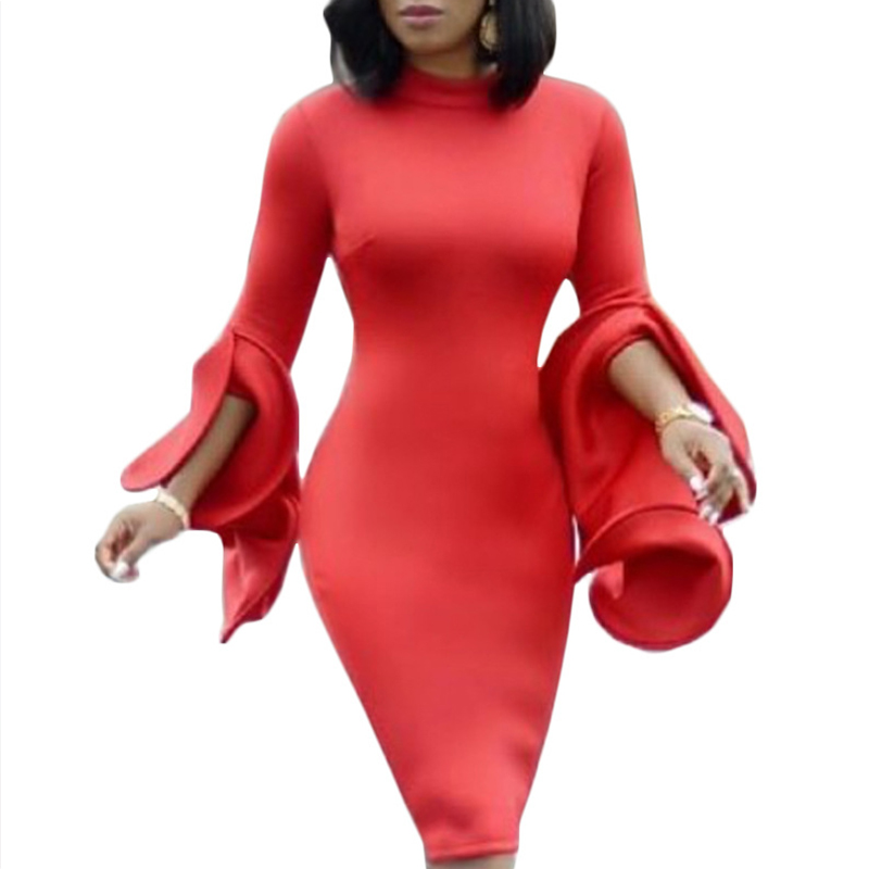 

Lovely Sweet Flounce Skinny Red Knee Length Dress
