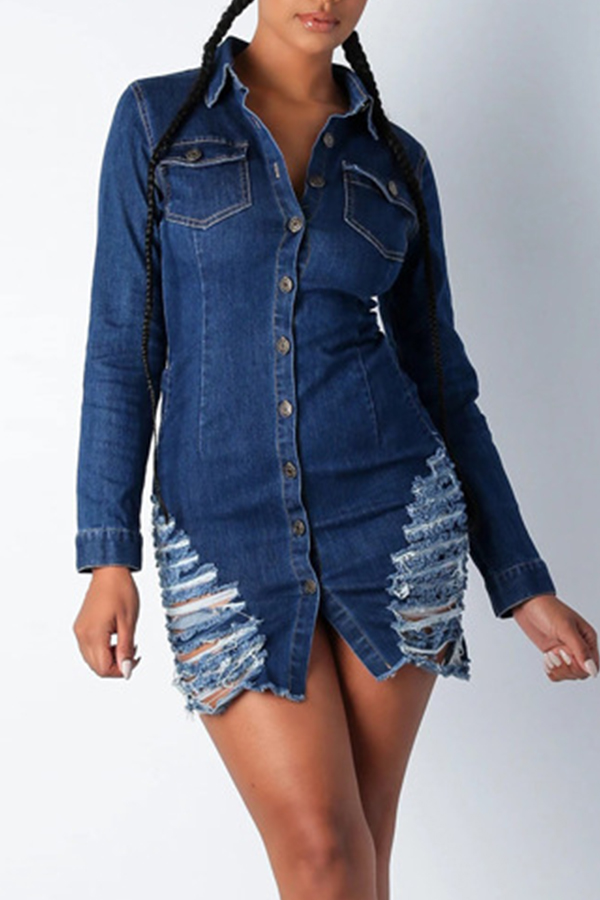 

Lovely Casual Patchwork Blue Mini Dress