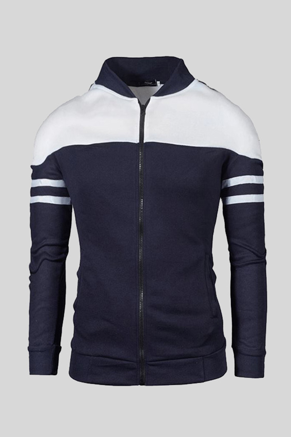 

Lovely Casual Patchwork Navy Blue Hoodie